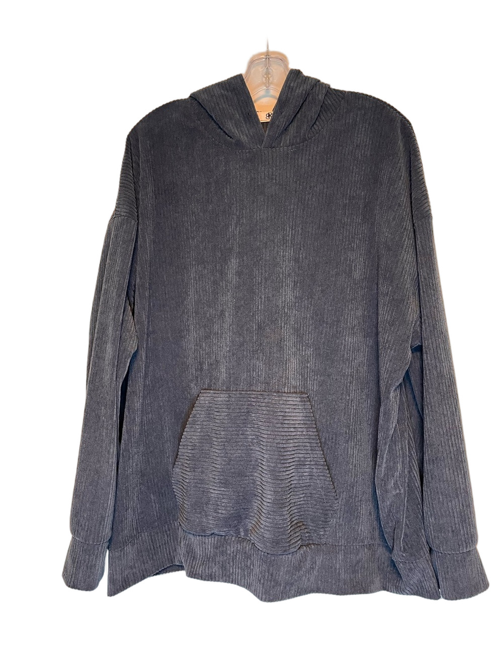 Banana Republic Men's Ribbed Velour Oversized Hoodie Large Charcoal Blue Grey